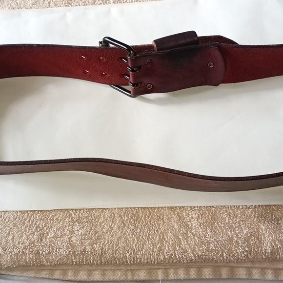 Vintage thick leather belt w Double Prong Buckle. Premium full leather 1.75" - Picture 6 of 10